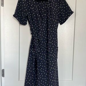 Navy Floral Wrap Midi Dress